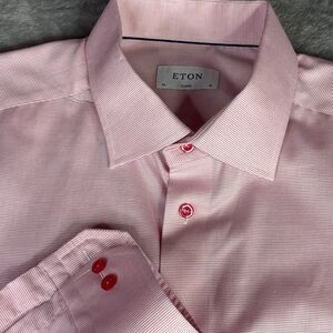 Eton Shirt Mens 18 46 Pink Stripe Classic Fit Cotton Dress Long Sleeve Pocket